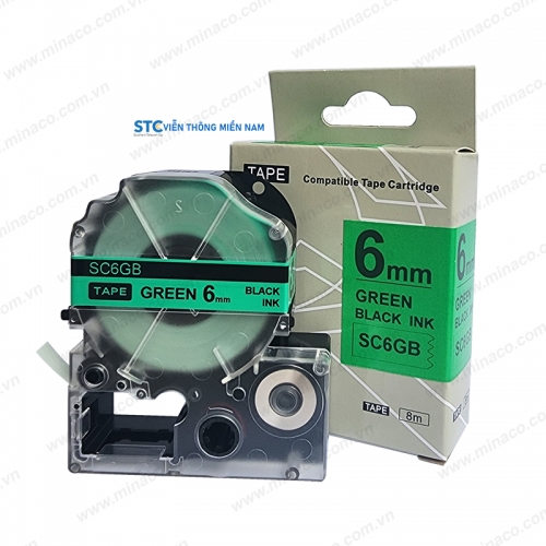 BĂNG NHÃN SC6GB ( TEPRA SC6G ) - CHỮ ĐEN NỀN XANH LÁ 6MM