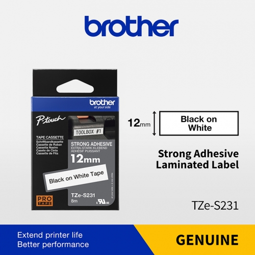 BROTHER TZE-S231 / Nhãn 12mm màu trắng siêu dính