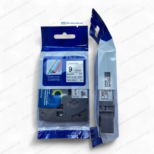 Nhãn in MZe-M921 / CHỮ ĐEN NỀN BẠC MỜ 9MM
