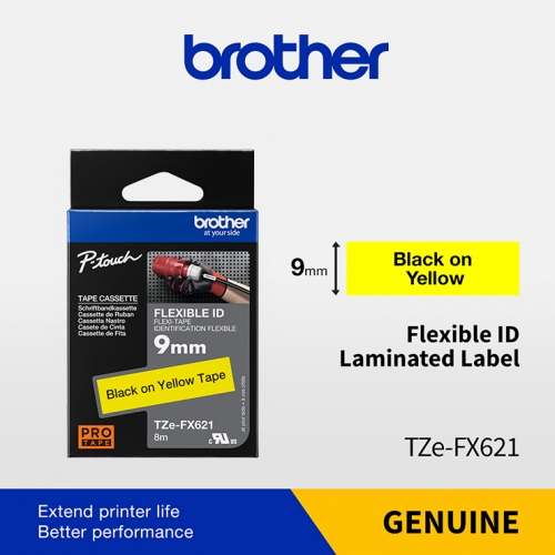 BROTHER TZE-FX621 / Nhãn in 9mm màu vàng siêu dẻo